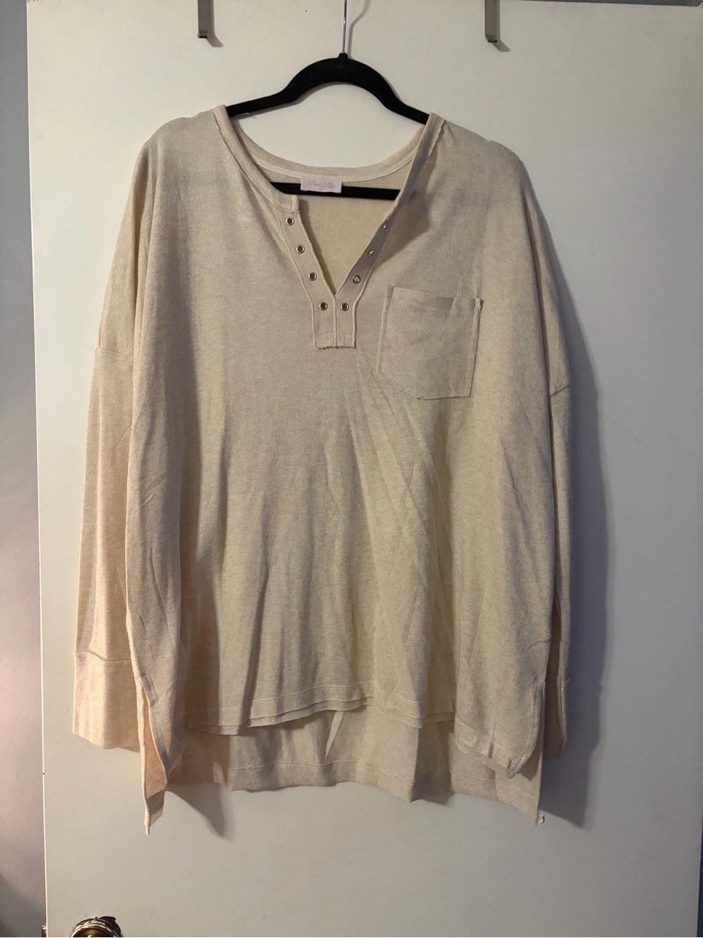 Pink Lily Cream Knit Top with Logo Tag